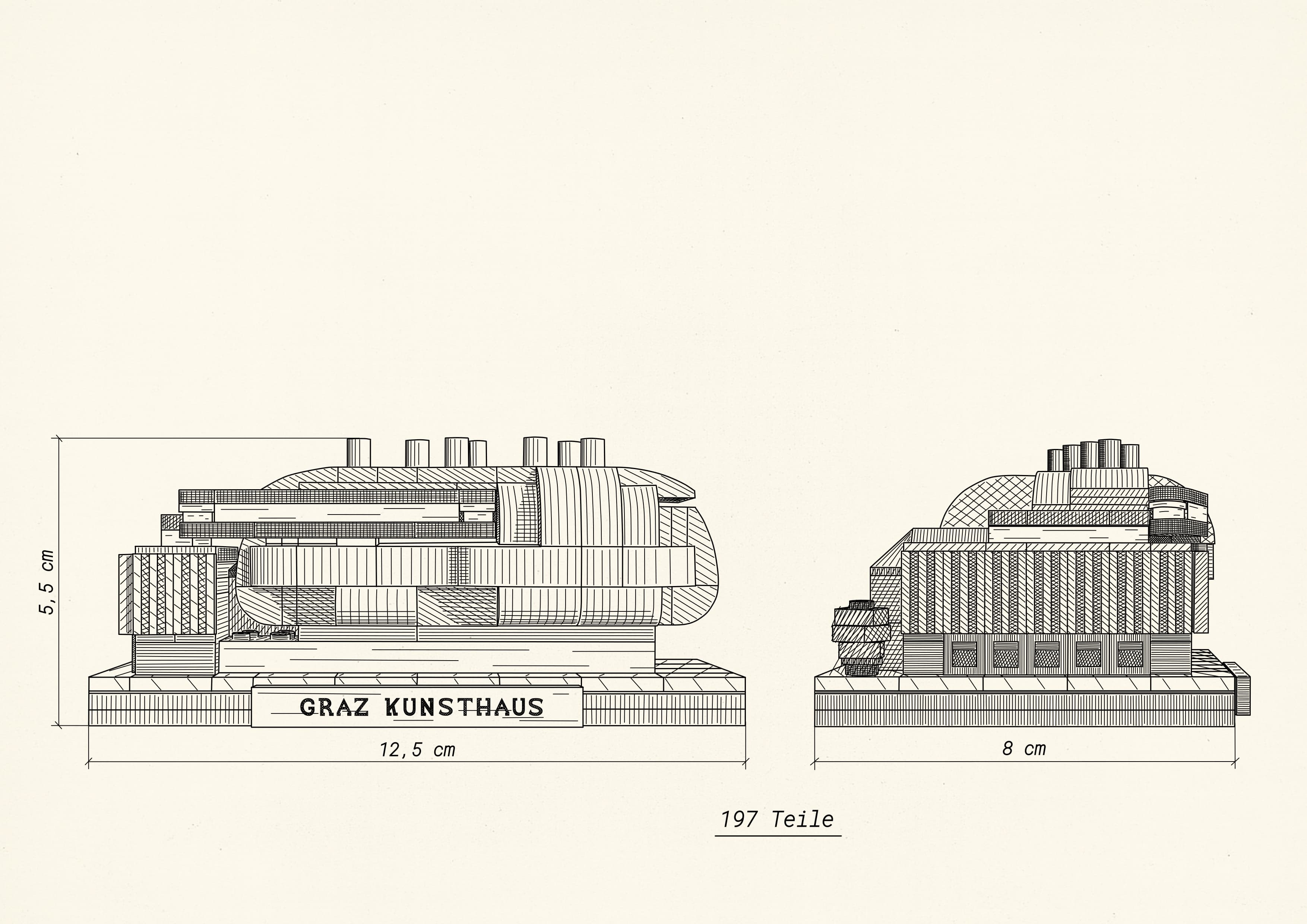 Technical sketch of the MEMORENGA Graz Art Museum model
